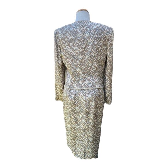 Adrianna Papell Silk Jacket & Skirt Set Geometric Print Size 8 Beige/Brown - Picture 3 of 13